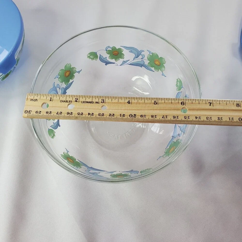 Vintage Imperial Glass Blue Green Flower Nesting Bowls Storage 1970's Set of 4 - Picture 7 of 14